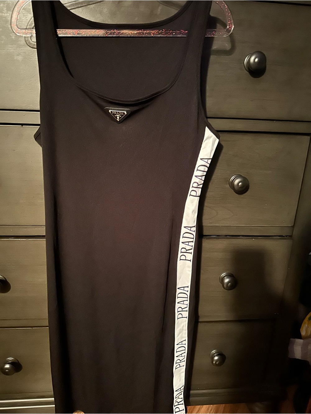 Black Logo-Trim Knit Sleeveless Tank Dress